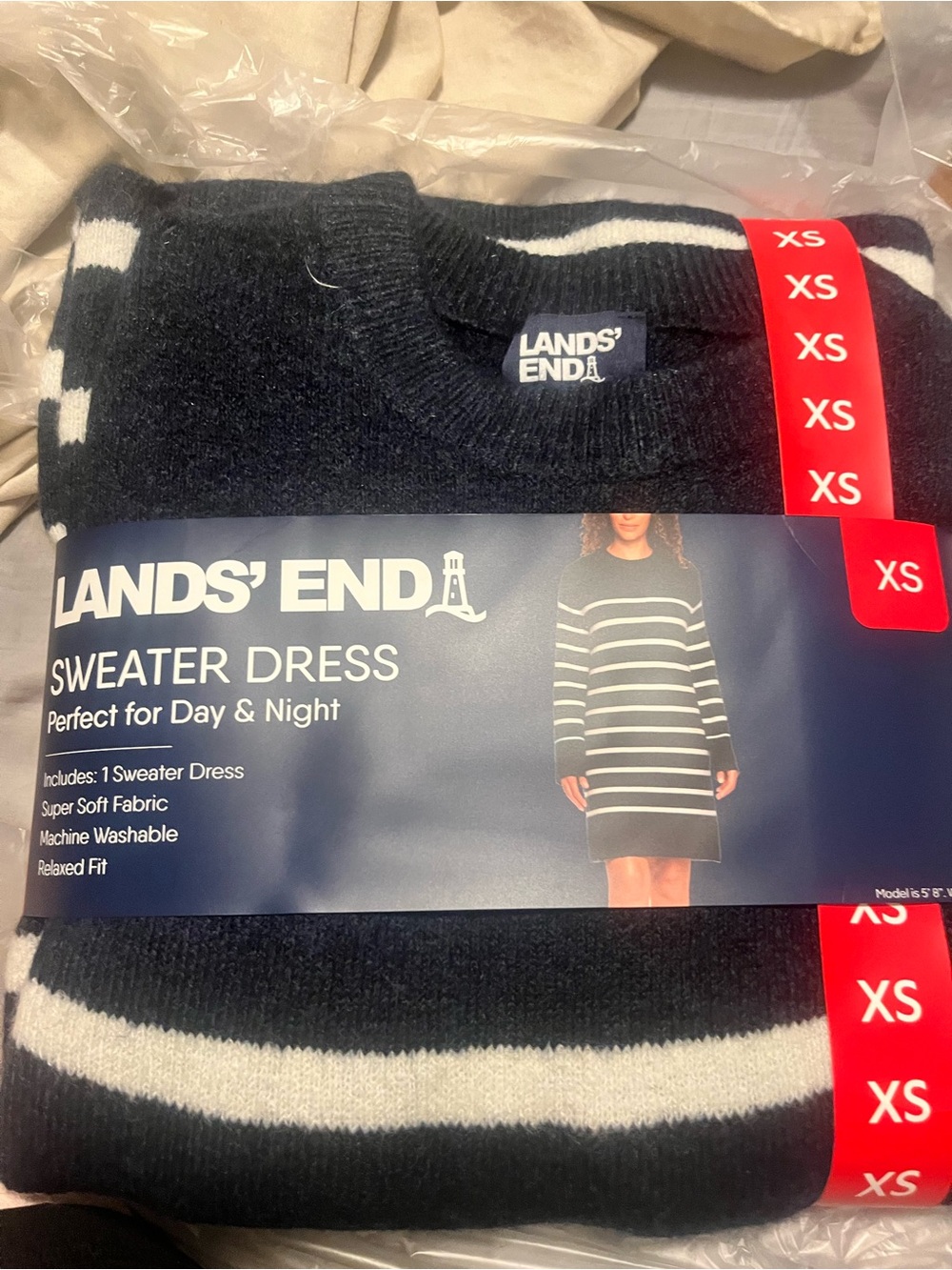Lands' End Navy and White Sweater Dress